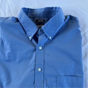 IZOD men’s all over stretch blue button down long sleeve dress shirt  18. 34/35